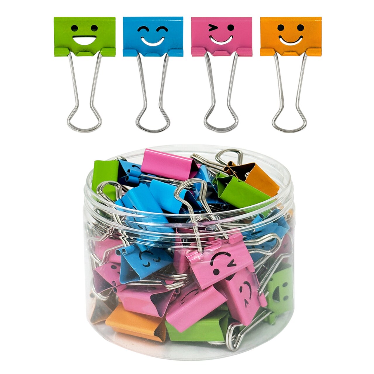 Wrapables Smiling Face Binder Clips for Office, Paper Clamps, Paper Clips